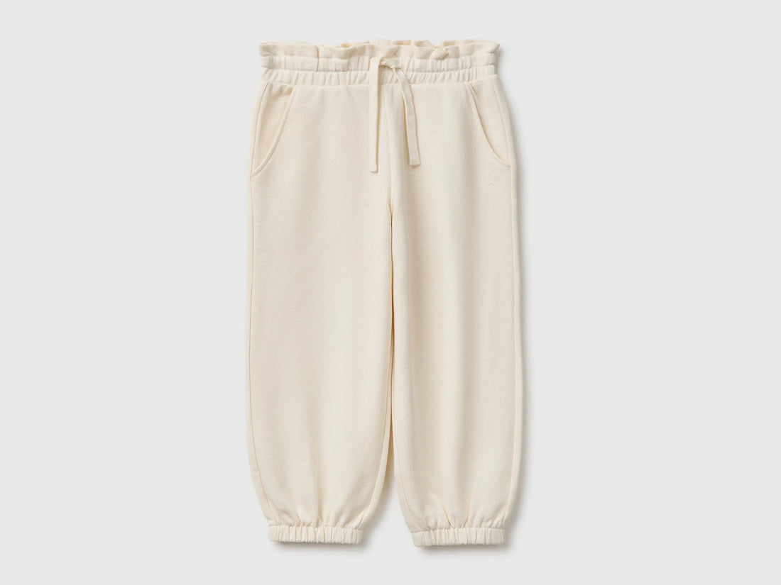 Benetton Creamy White Girls Organic Cotton Fleece Joggers SKU: 3J70GF05I_0R2 Image 01