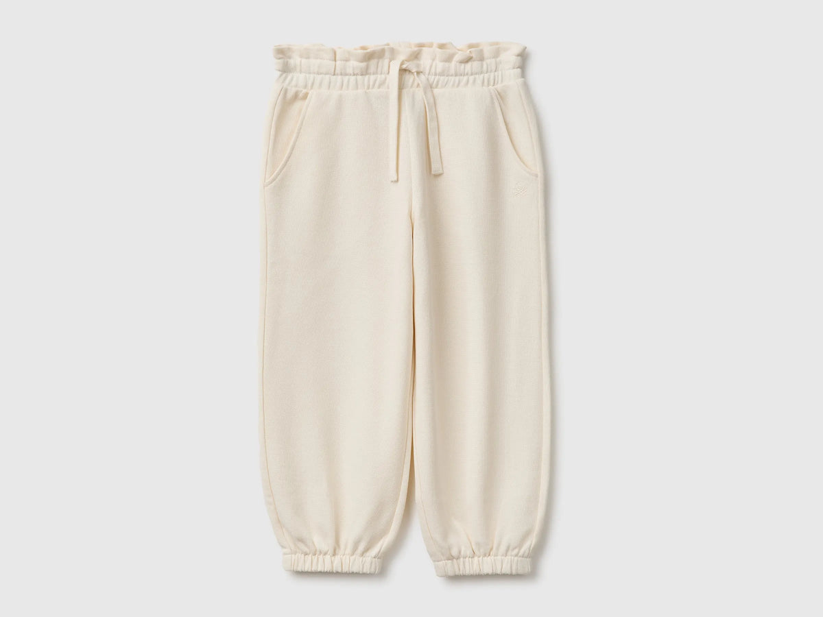 Benetton Creamy White Girls Organic Cotton Fleece Joggers SKU: 3J70GF05I_0R2 Image 01