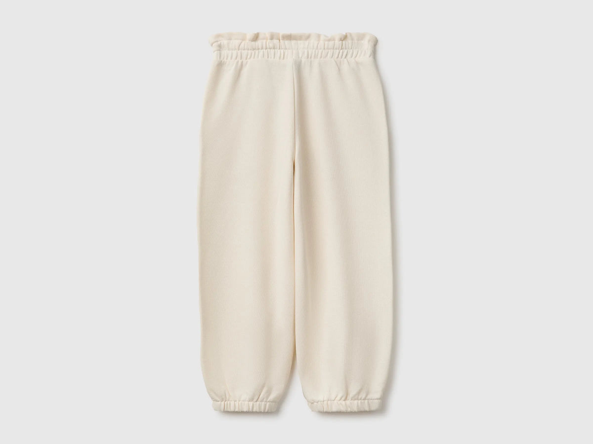 Benetton Creamy White Girls Organic Cotton Fleece Joggers SKU: 3J70GF05I_0R2 Image 02
