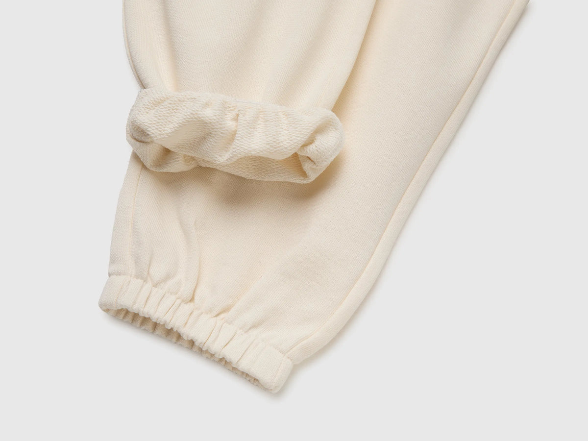 Benetton Creamy White Girls Organic Cotton Fleece Joggers SKU: 3J70GF05I_0R2 Image 03
