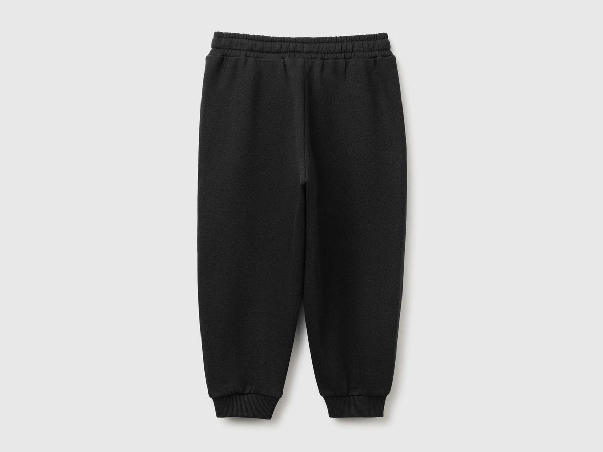 Benetton Black Boys Fleece Joggers SKU: 3J70GF05J_100 Image 02