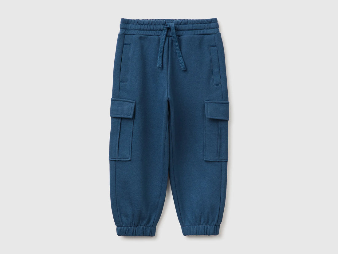 Benetton Dark Blue Boys Fleece Trousers with Pockets SKU: 3J70GF05M_37T Image 01