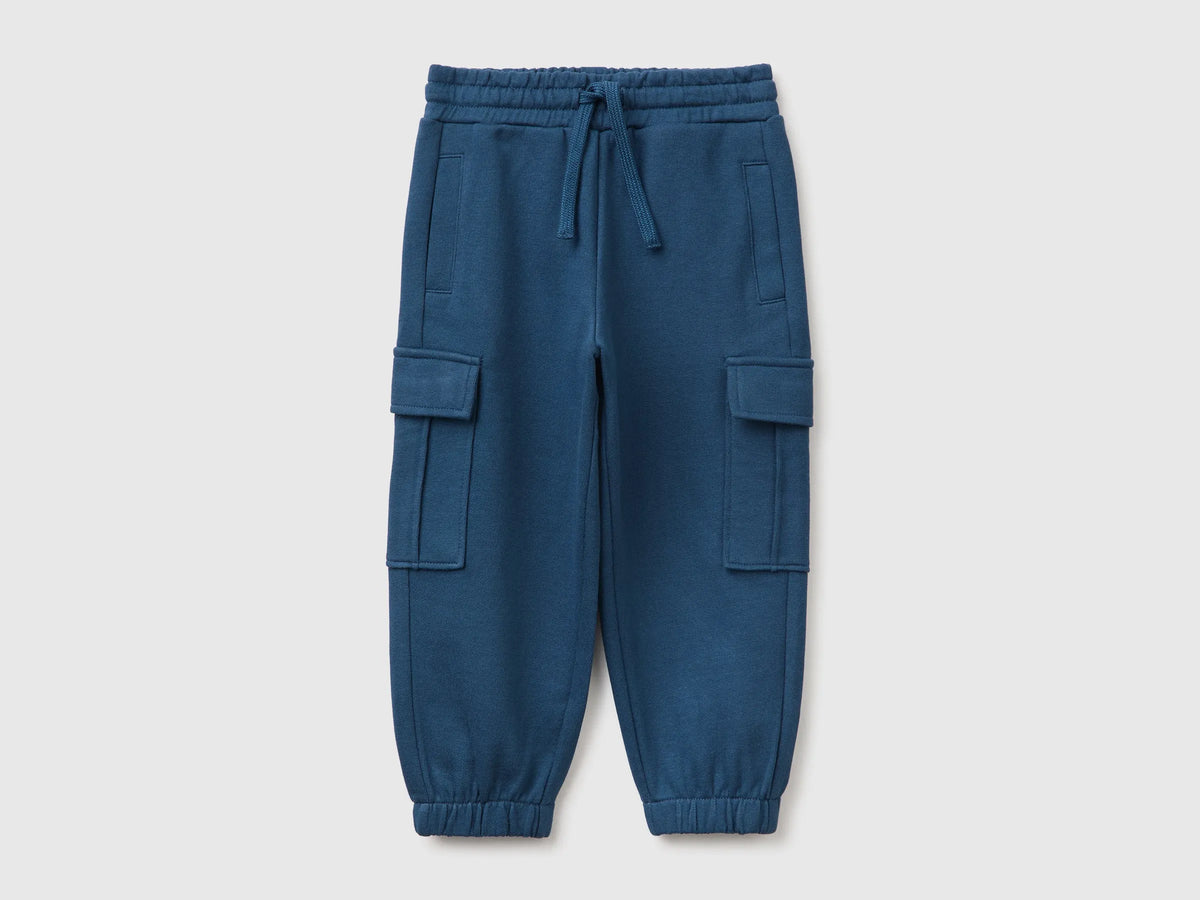 Benetton Dark Blue Boys Fleece Trousers with Pockets SKU: 3J70GF05M_37T Image 01