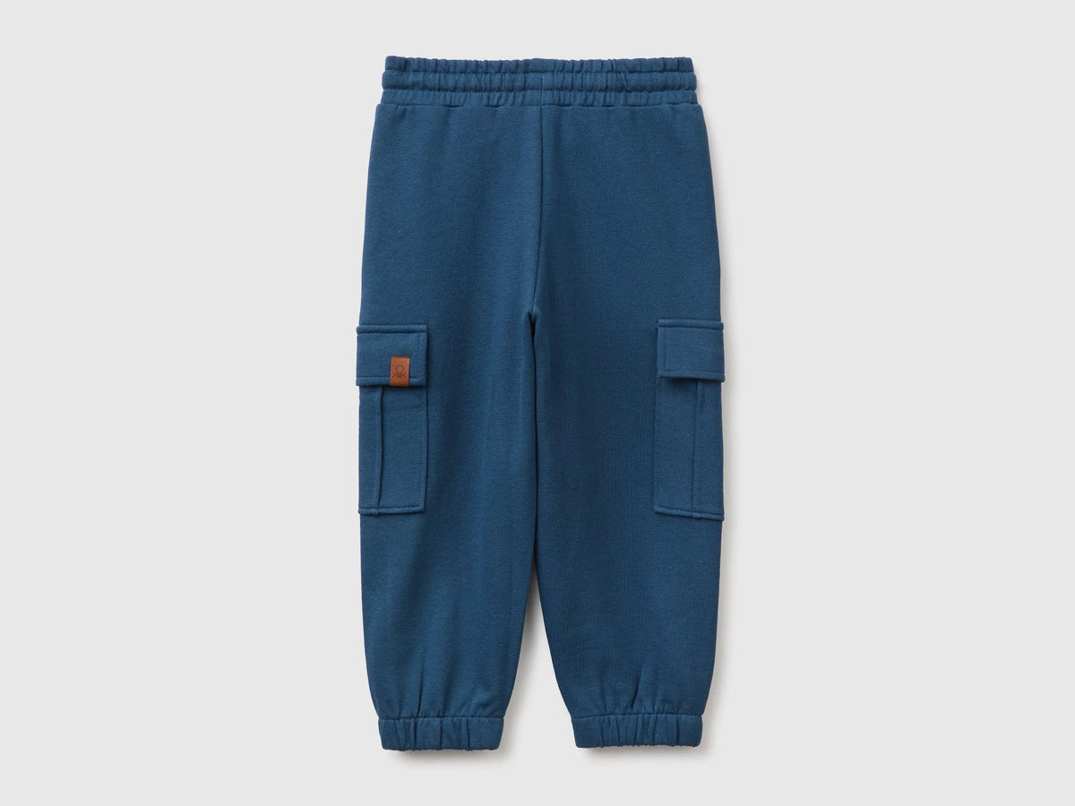 Benetton Dark Blue Boys Fleece Trousers with Pockets SKU: 3J70GF05M_37T Image 02