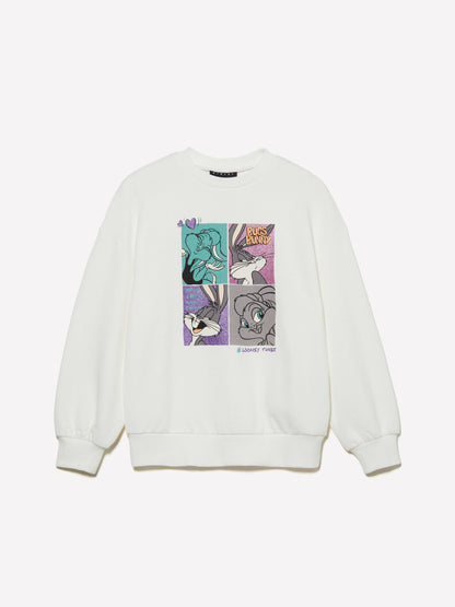 White Sweatshirt with ©Looney Tunes Print_3J70X104Y_074_01