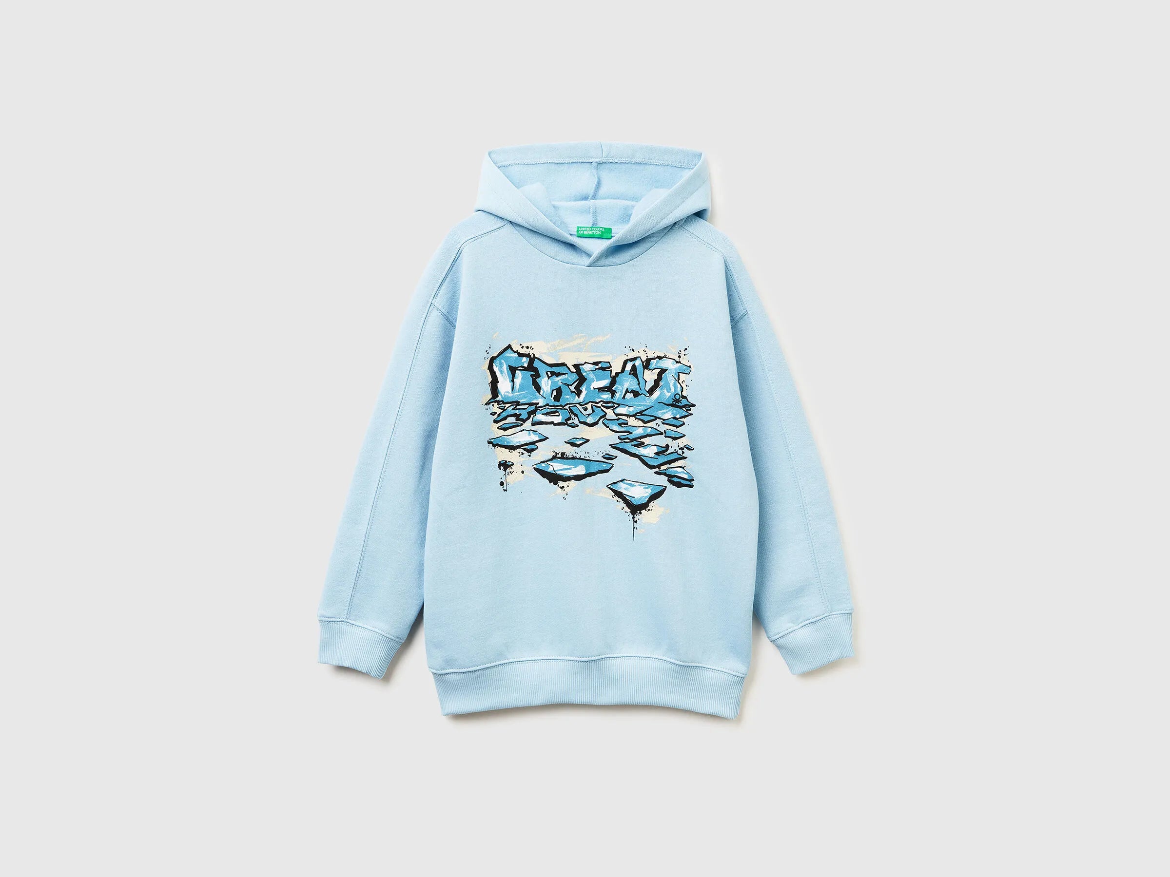 Benetton_Light Blue_Warm Sweatshirt in Cotton with Print_3J73C205C_27G_01