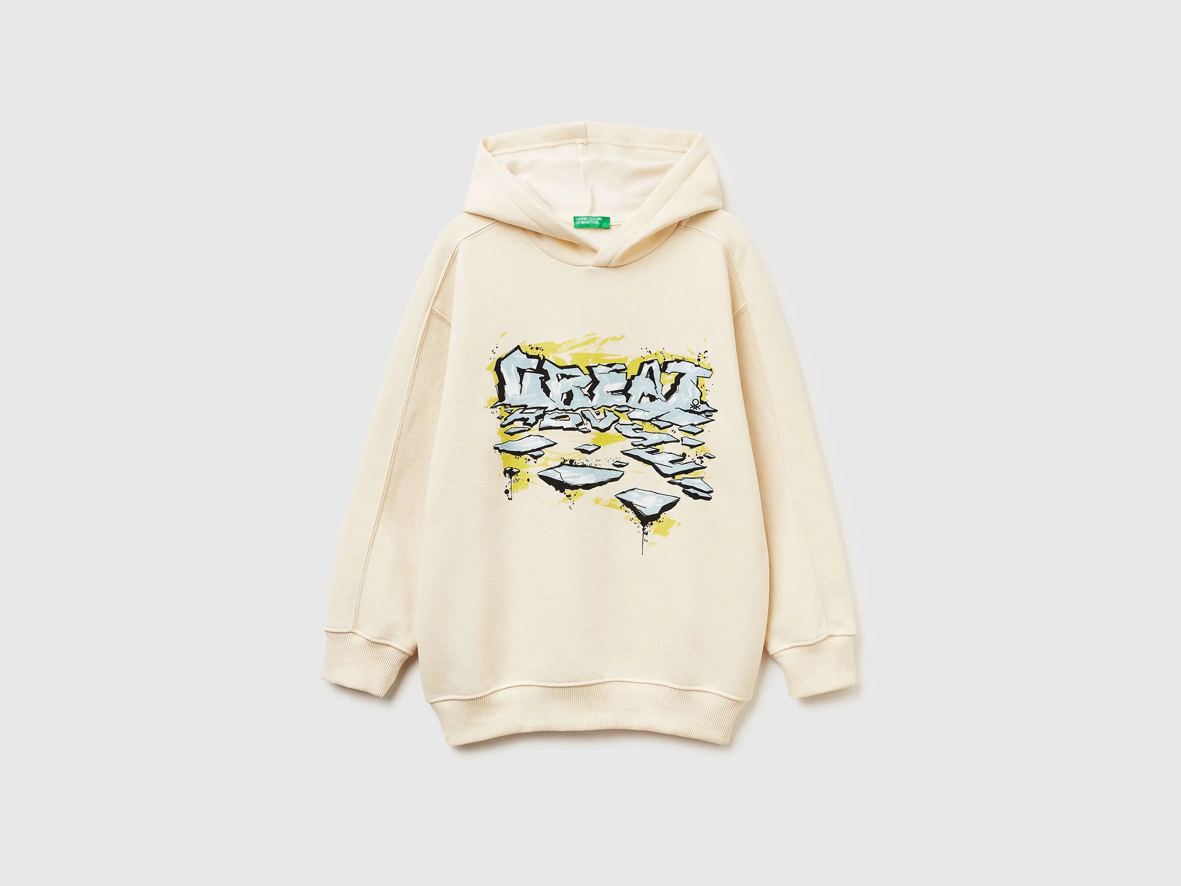 Benetton_Creamy White_Warm Sweatshirt in Cotton with Print_3J73C205C_3C9_01
