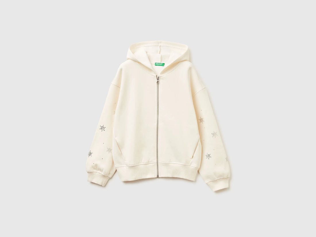 Benetton_Creamy White_Sweatshirt with Zip and Rhinestones_3J73C505R_0R2_01