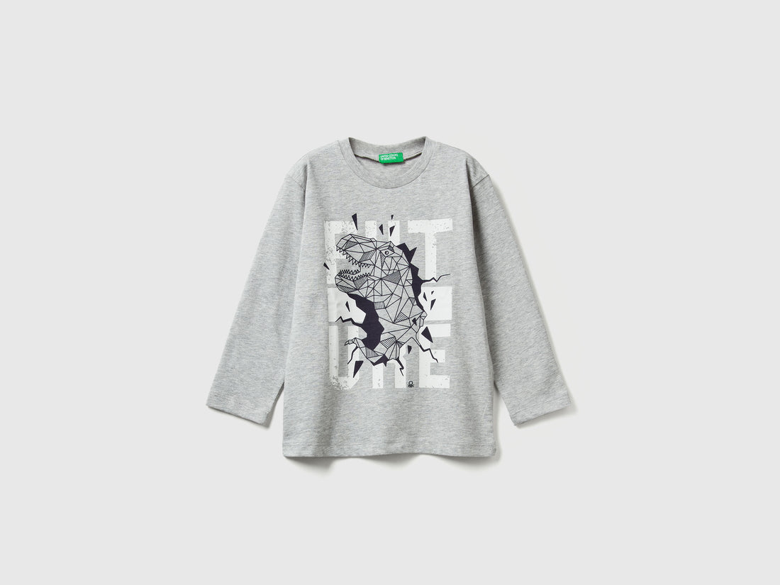 Benetton_Light Gray_T-Shirt with Print_3JERG10K5_501_01