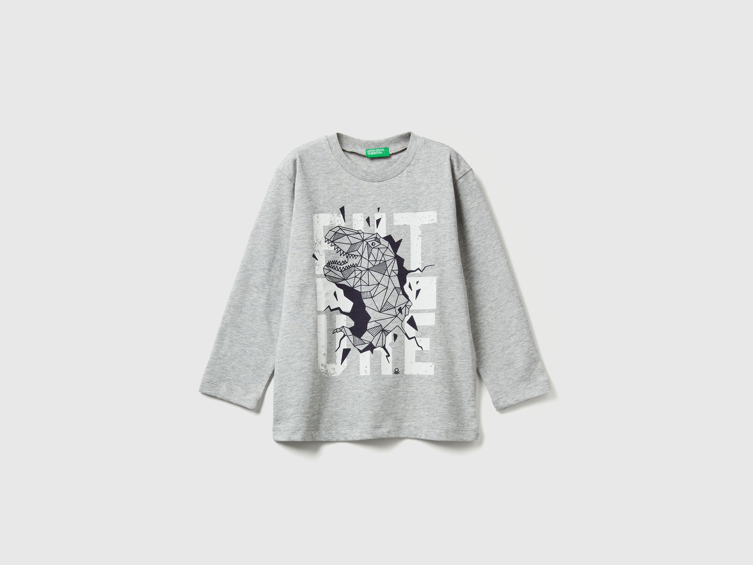 Benetton_Light Gray_T-Shirt with Print_3JERG10K5_501_01