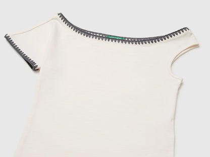 Benetton White Girls Asymmetrical Top SKU: 3JFAC10TG_00E Image 03