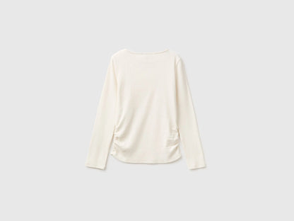Benetton Creamy White Girls T-Shirt with Studs SKU: 3K5KC10UG_0R2 Image 02