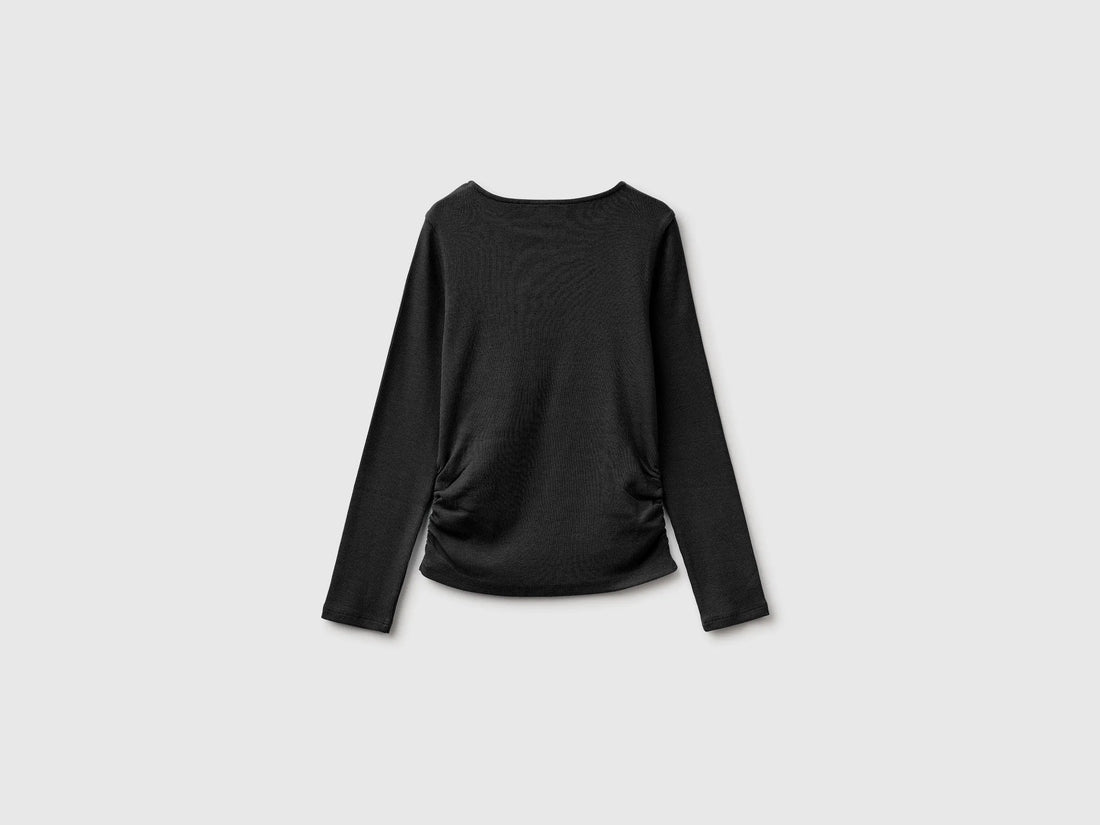 Benetton Black Girls T-Shirt with Studs SKU: 3K5KC10UG_100 Image 02