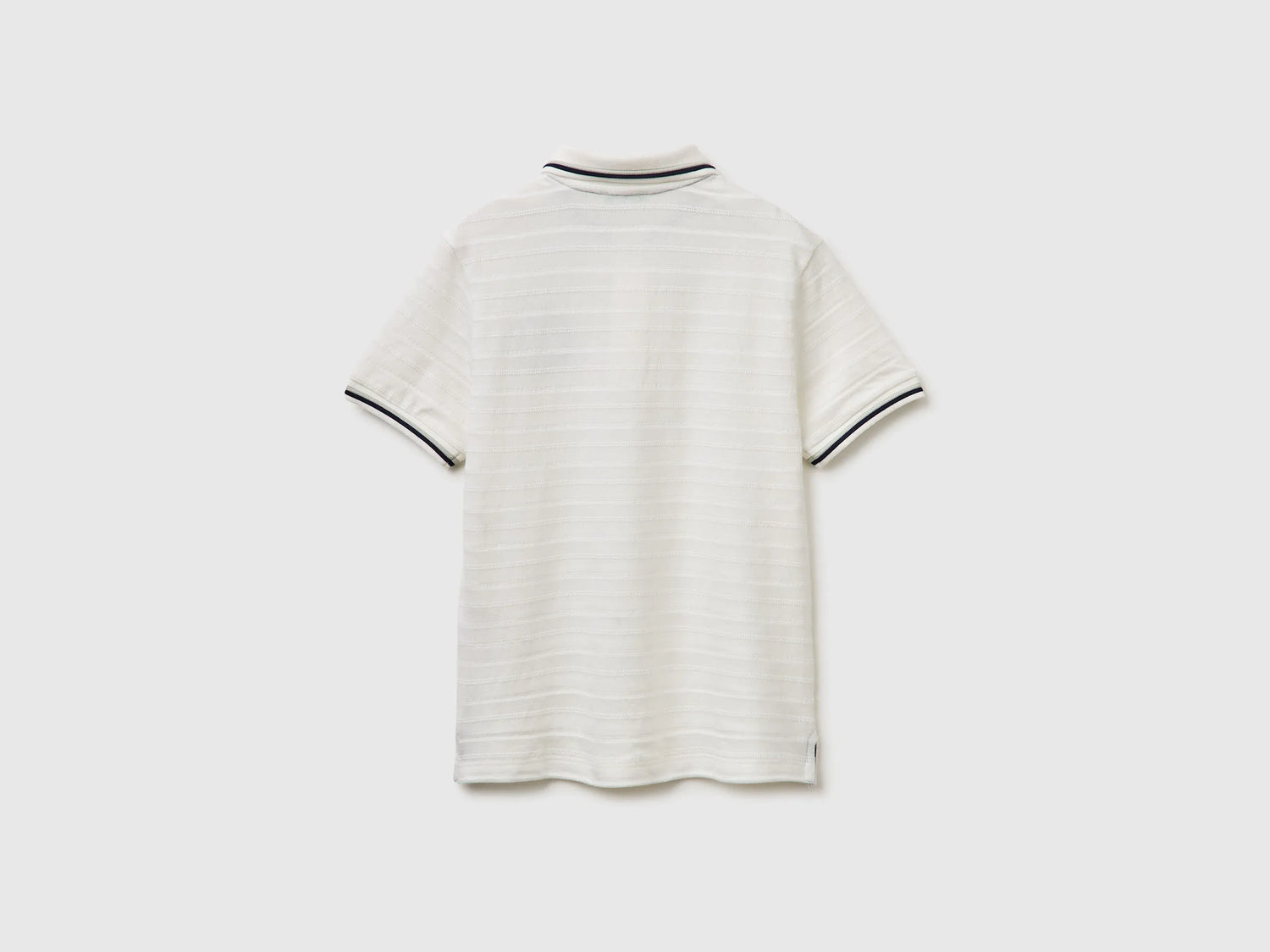 Benetton Creamy White Boys Striped Polo Shirt with Patch SKU: 3K9KC3024_902 Image 02