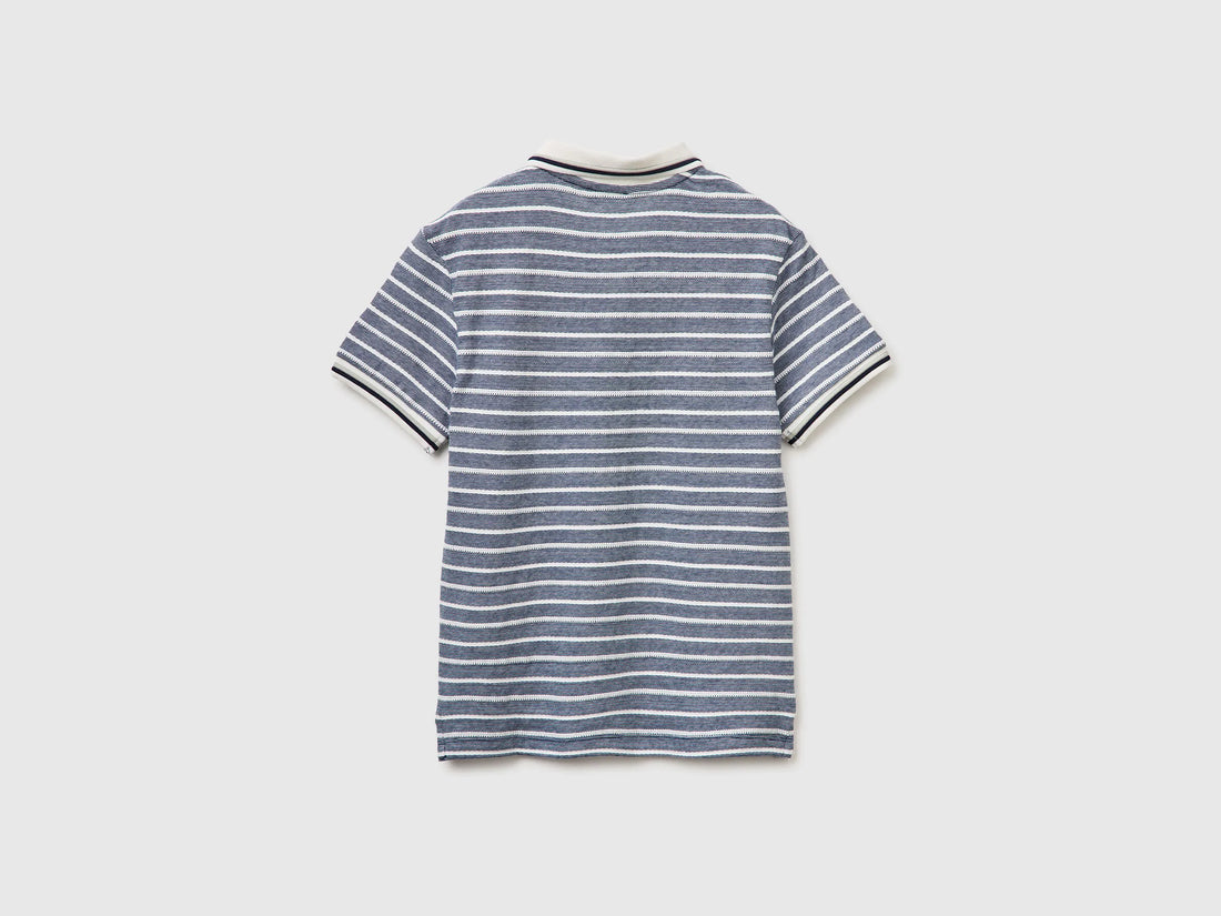Benetton Dark Blue Boys Striped Polo Shirt with Patch SKU: 3K9KC3024_903 Image 02