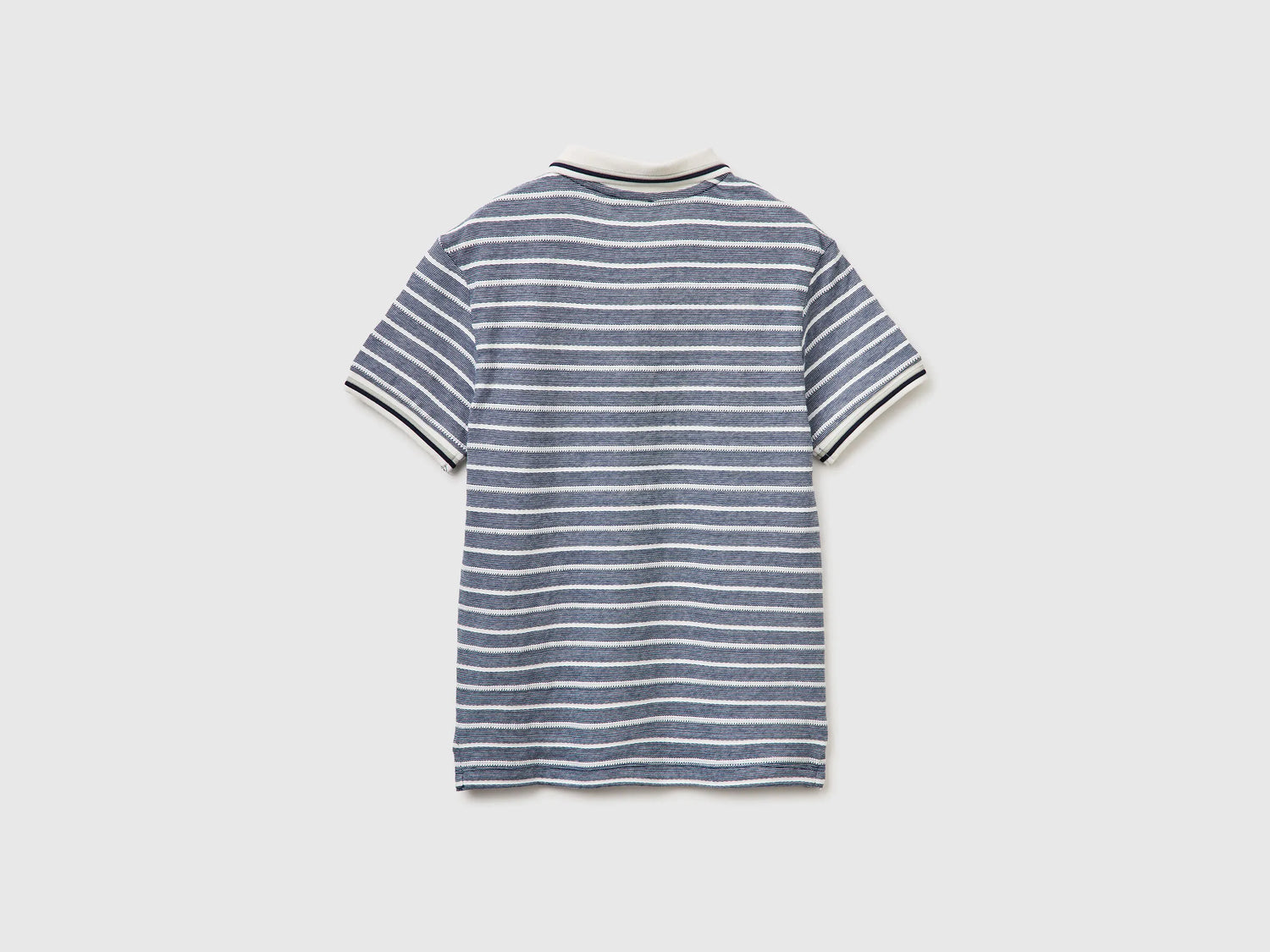 Benetton Dark Blue Boys Striped Polo Shirt with Patch SKU: 3K9KC3024_903 Image 02