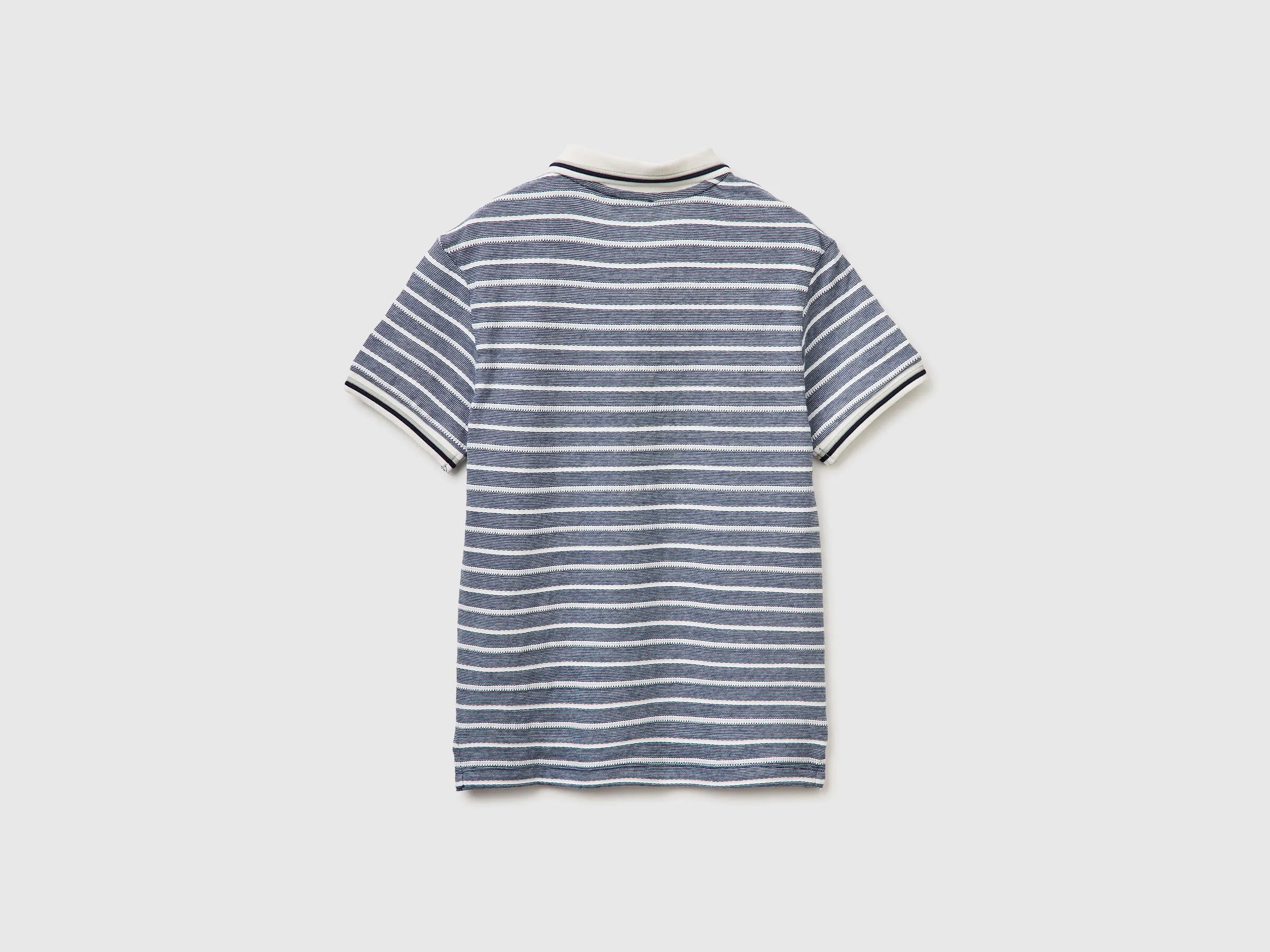 Benetton Dark Blue Boys Striped Polo Shirt with Patch SKU: 3K9KC3024_903 Image 02