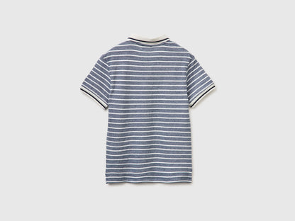 Benetton Dark Blue Boys Striped Polo Shirt with Patch SKU: 3K9KC3024_903 Image 02