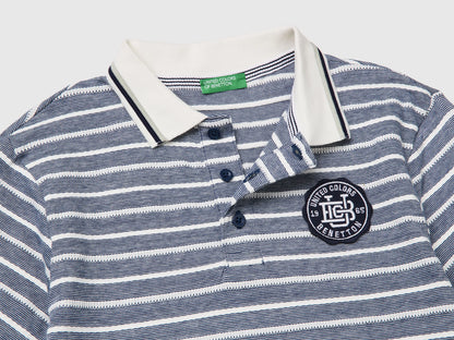 Benetton Dark Blue Boys Striped Polo Shirt with Patch SKU: 3K9KC3024_903 Image 03