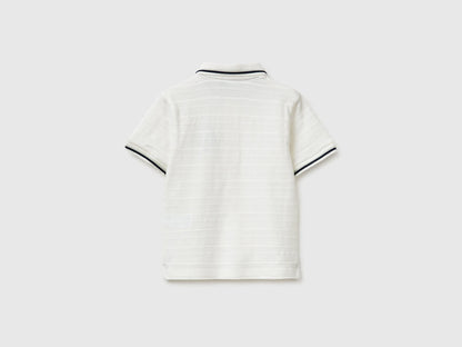 Benetton Creamy White Boys Striped Polo Shirt with Patch SKU: 3K9KG3013_902 Image 02