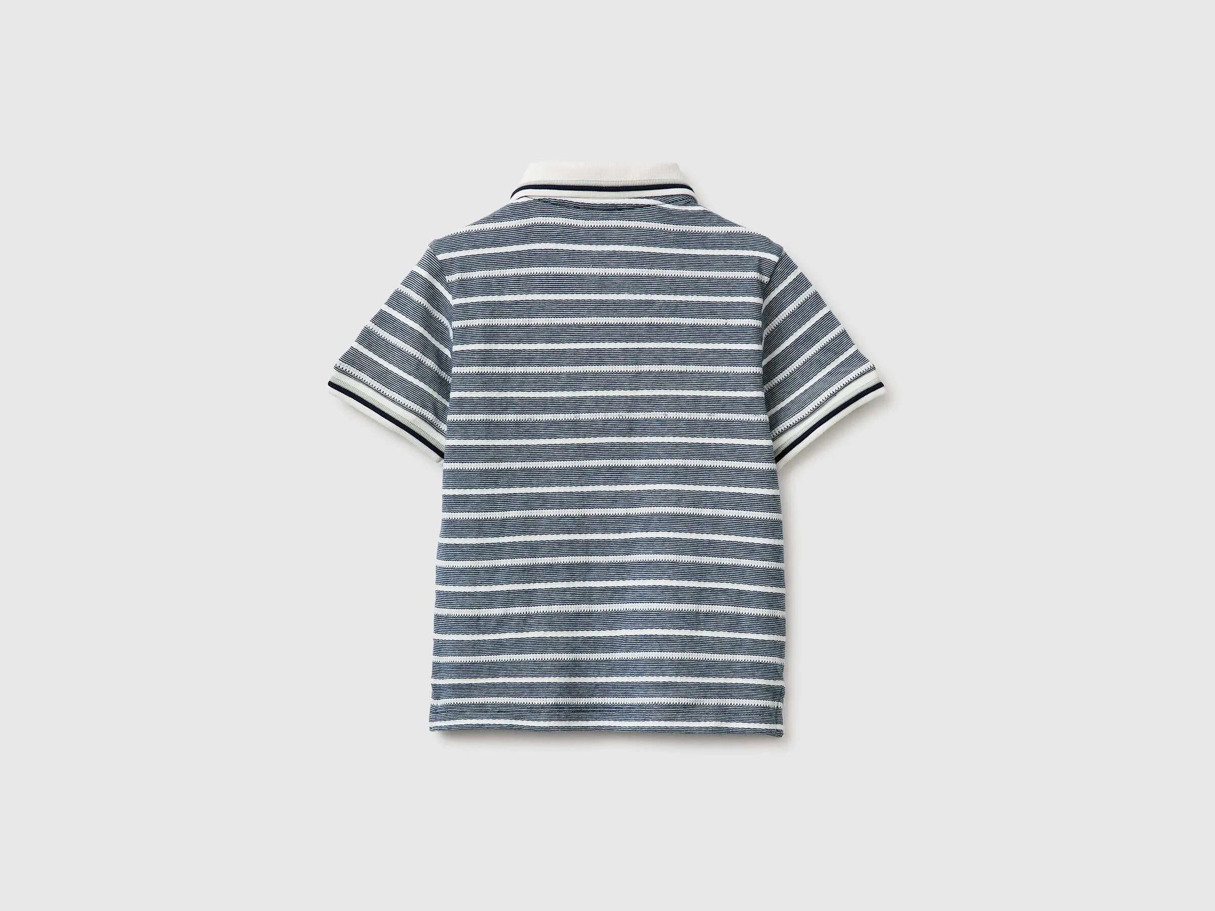 Benetton Dark Blue Boys Striped Polo Shirt with Patch SKU: 3K9KG3013_903 Image 02