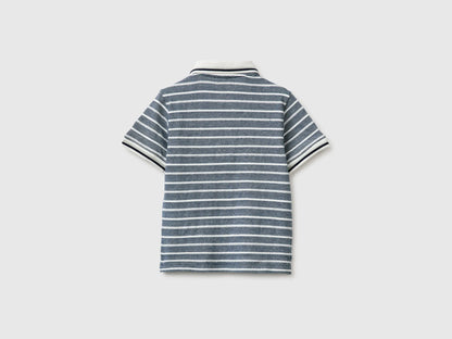 Benetton Dark Blue Boys Striped Polo Shirt with Patch SKU: 3K9KG3013_903 Image 02