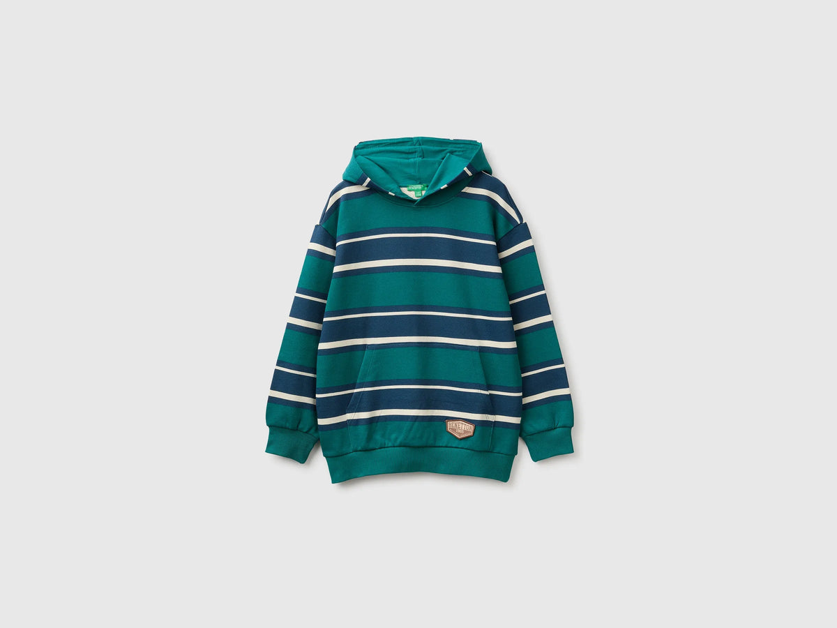 Benetton Teal Boys Oversized Striped Hoodie SKU: 3KHYC205W_902 Image 01