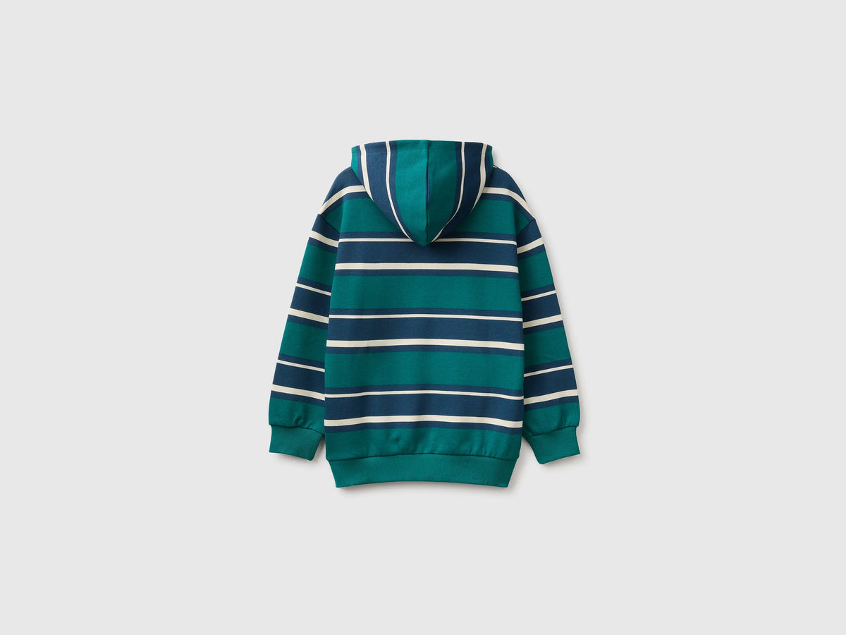 Benetton Teal Boys Oversized Striped Hoodie SKU: 3KHYC205W_902 Image 02