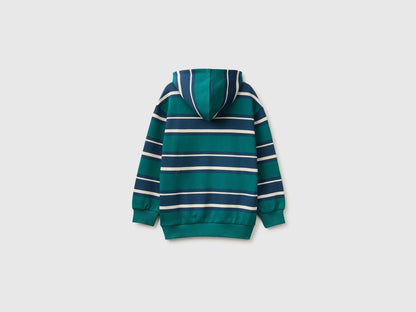 Benetton Teal Boys Oversized Striped Hoodie SKU: 3KHYC205W_902 Image 02