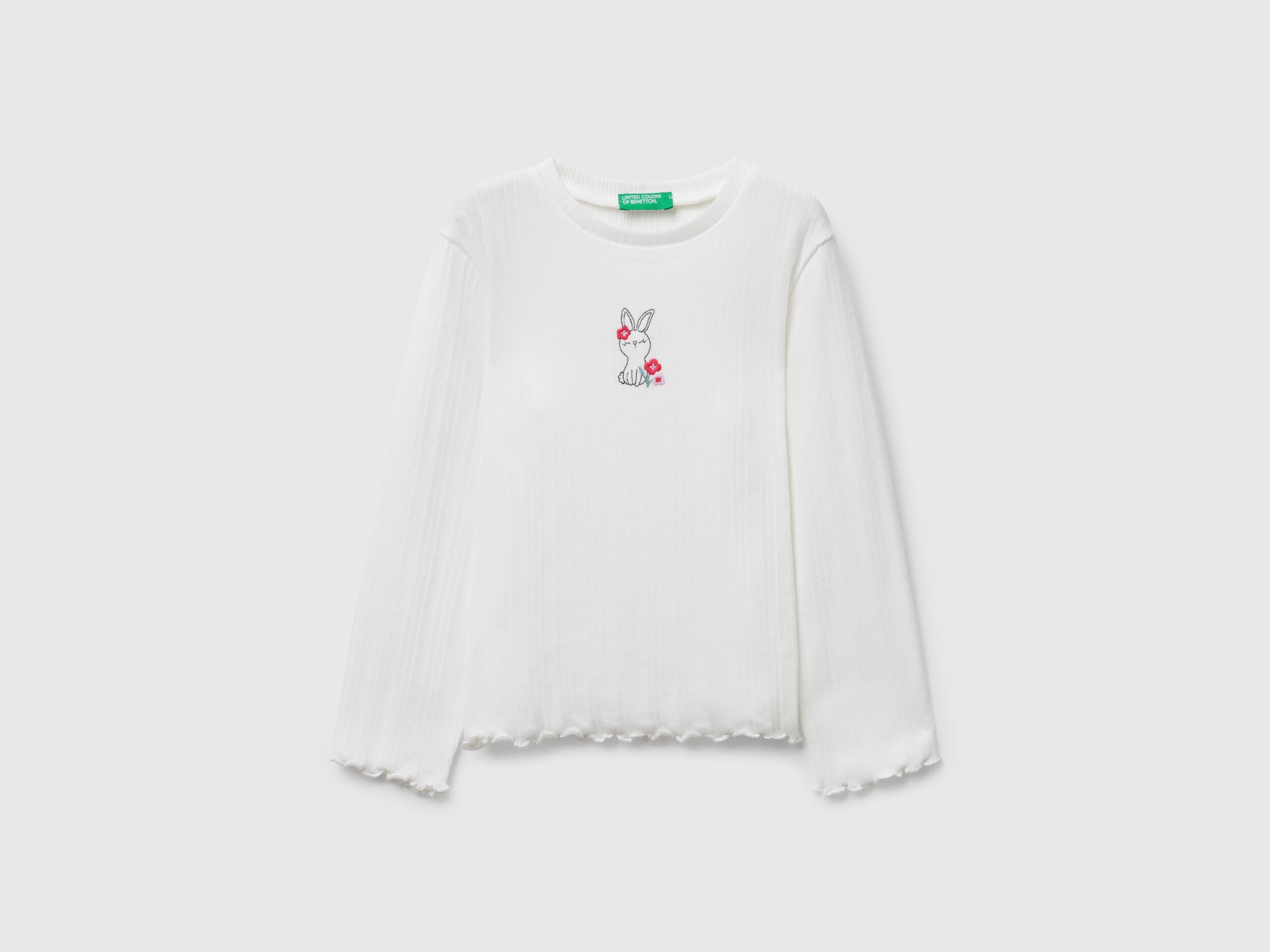 Benetton_Creamy White_T-Shirt with Embroidery_3KIEG10KK_074_01