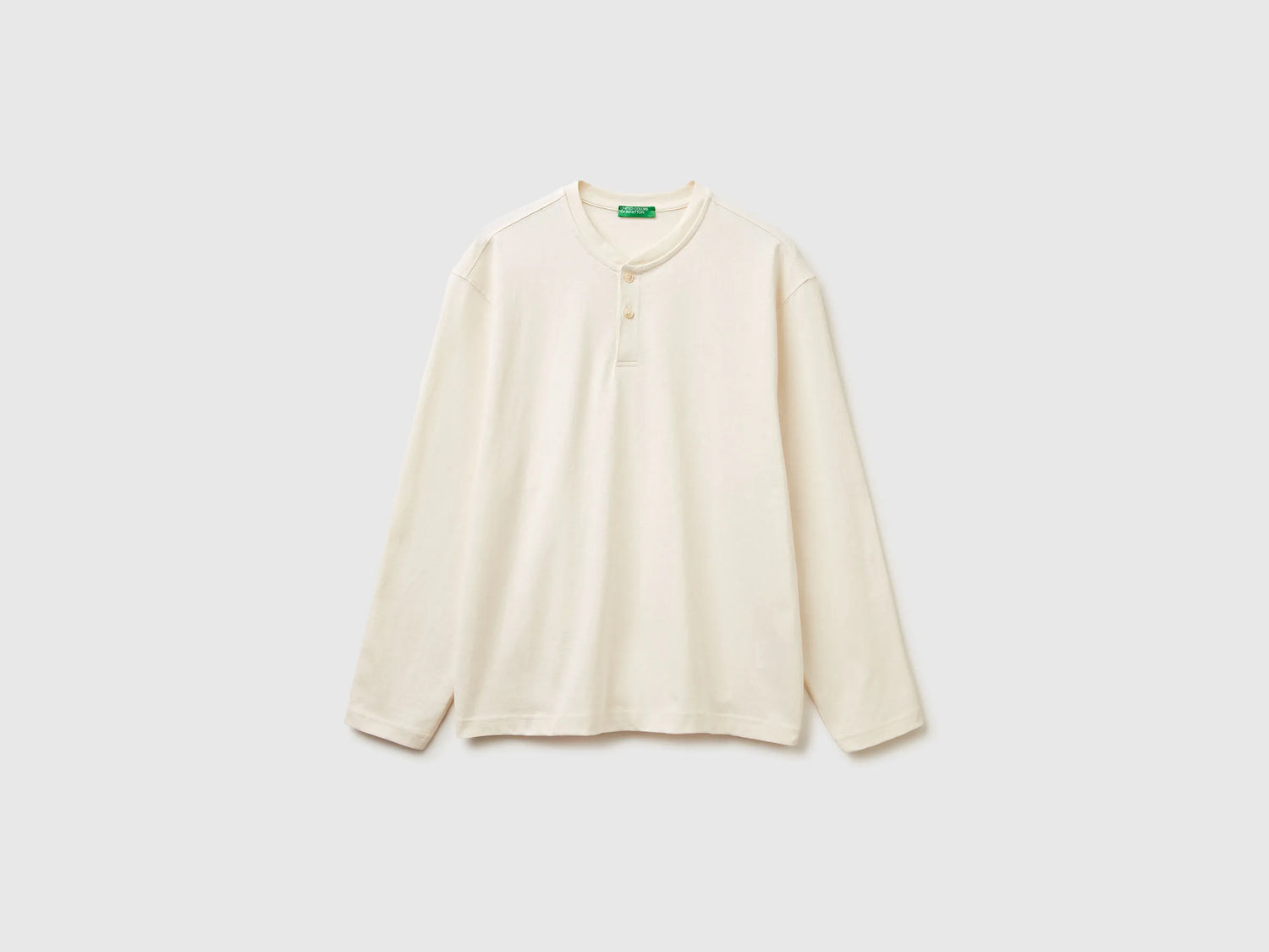Benetton_Creamy White_T-Shirt with Henley Collar_3L6PU10B6_0R2_05