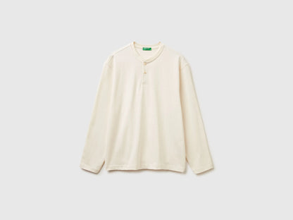 Benetton_Creamy White_T-Shirt with Henley Collar_3L6PU10B6_0R2_05