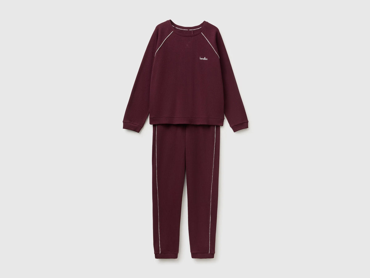Benetton Burgundy Women 100% Cotton Honeycomb Pyjamas SKU: 3LAT3P04L_901 Image 01