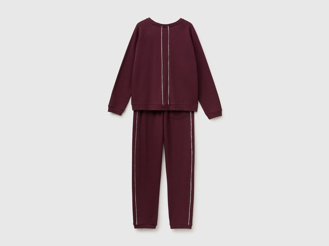 Benetton Burgundy Women 100% Cotton Honeycomb Pyjamas SKU: 3LAT3P04L_901 Image 02