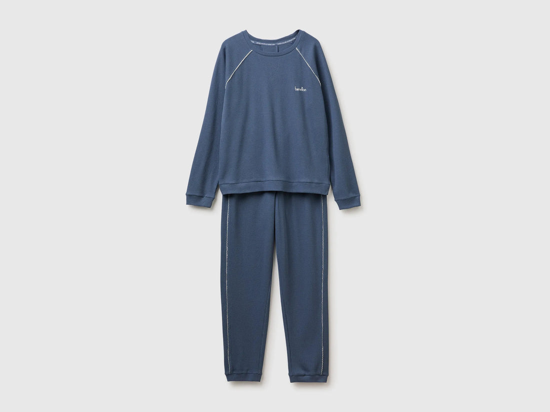 Benetton Air Force Blue Women 100% Cotton Honeycomb Pyjamas SKU: 3LAT3P04L_902 Image 01