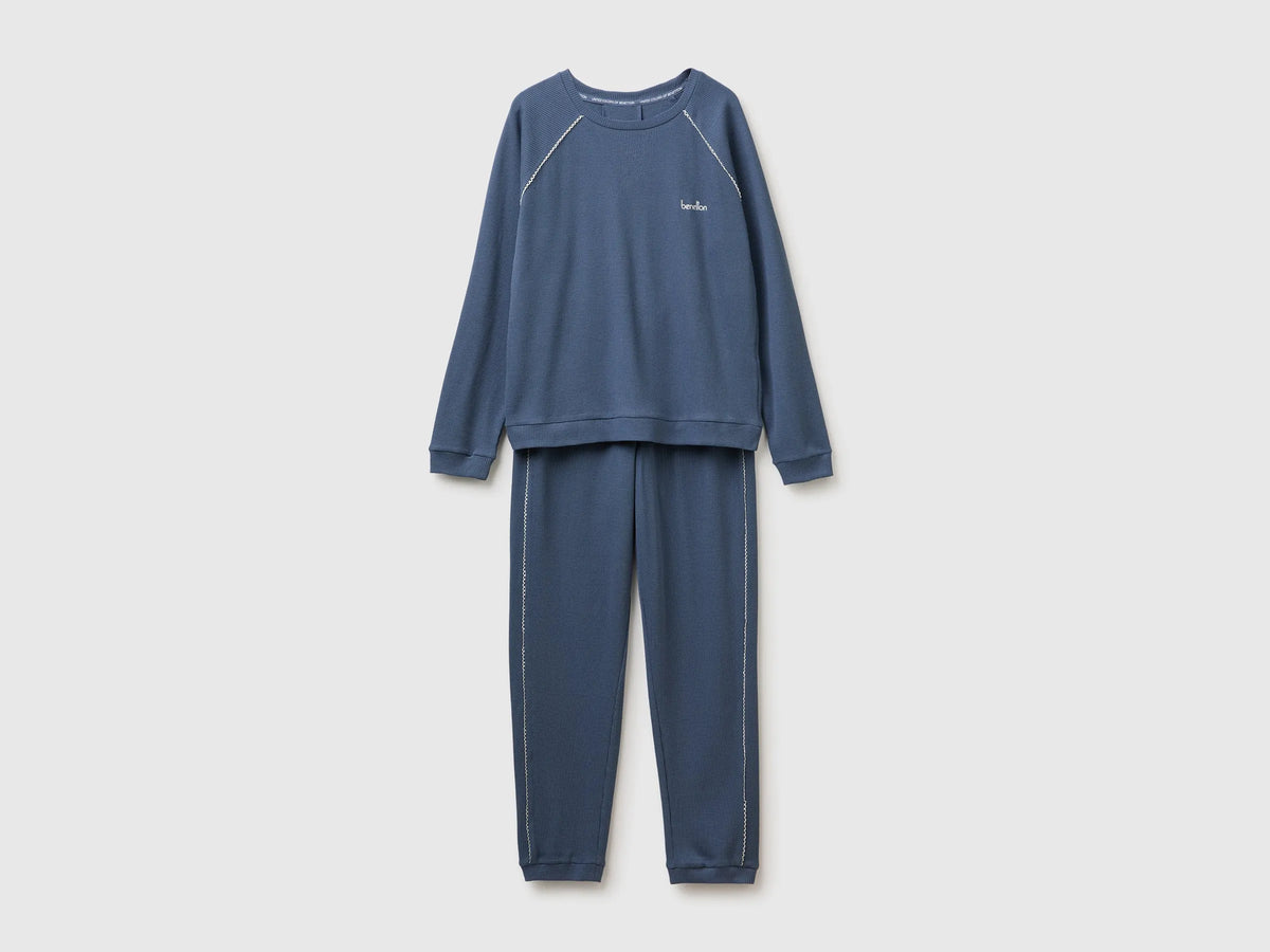 Benetton Air Force Blue Women 100% Cotton Honeycomb Pyjamas SKU: 3LAT3P04L_902 Image 01