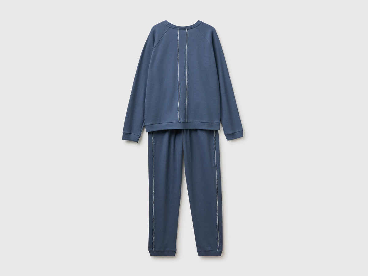 Benetton Air Force Blue Women 100% Cotton Honeycomb Pyjamas SKU: 3LAT3P04L_902 Image 02