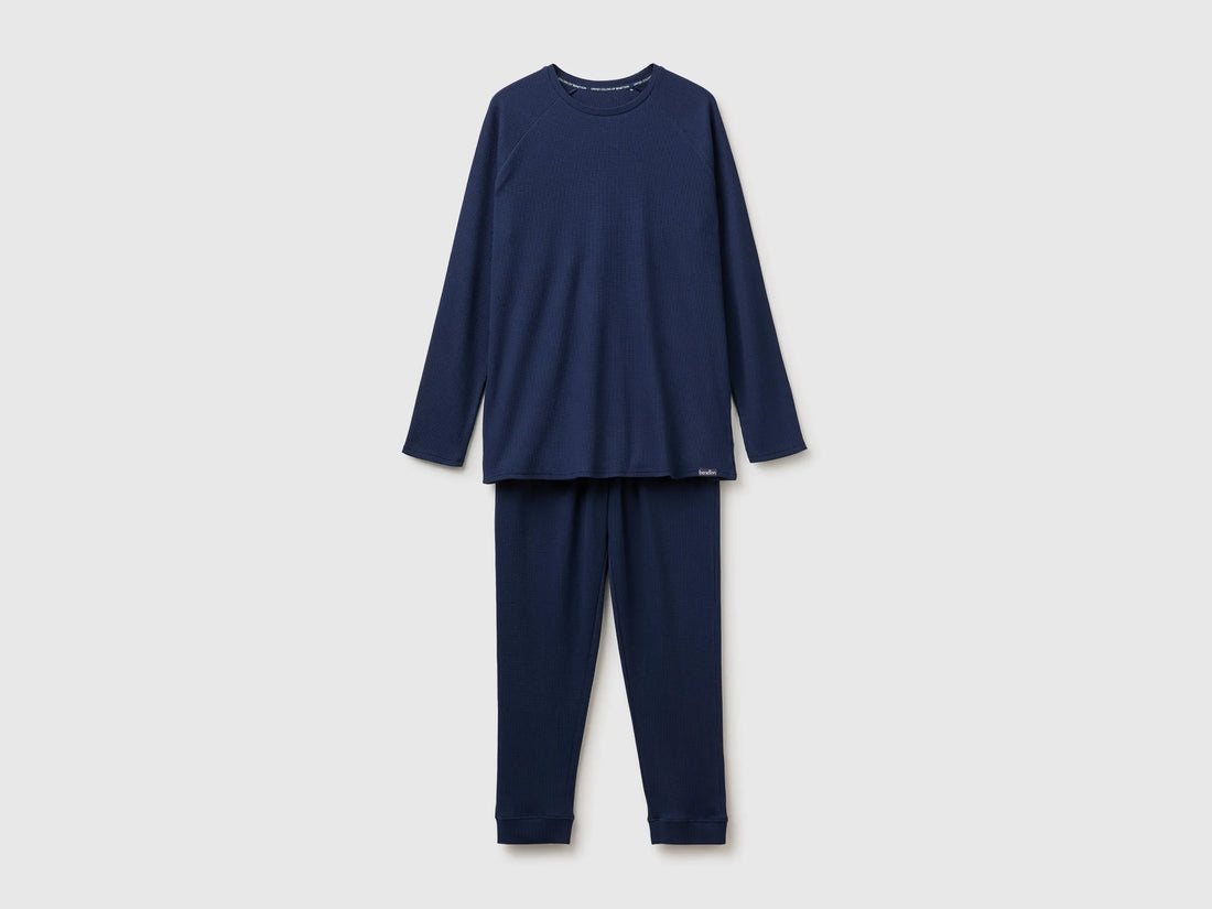 Benetton Blue Men 100% Cotton Long Pyjamas SKU: 3LAT4P037_901 Image 01