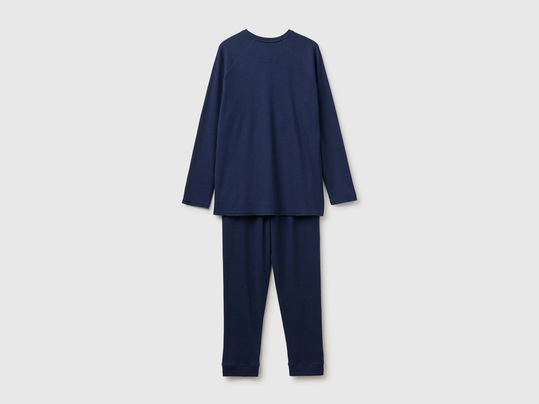 Benetton Blue Men 100% Cotton Long Pyjamas SKU: 3LAT4P037_901 Image 02