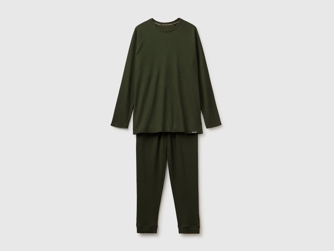 Benetton Military Green Men 100% Cotton Long Pyjamas SKU: 3LAT4P037_902 Image 01