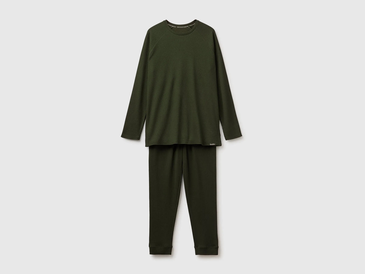 Benetton Military Green Men 100% Cotton Long Pyjamas SKU: 3LAT4P037_902 Image 01