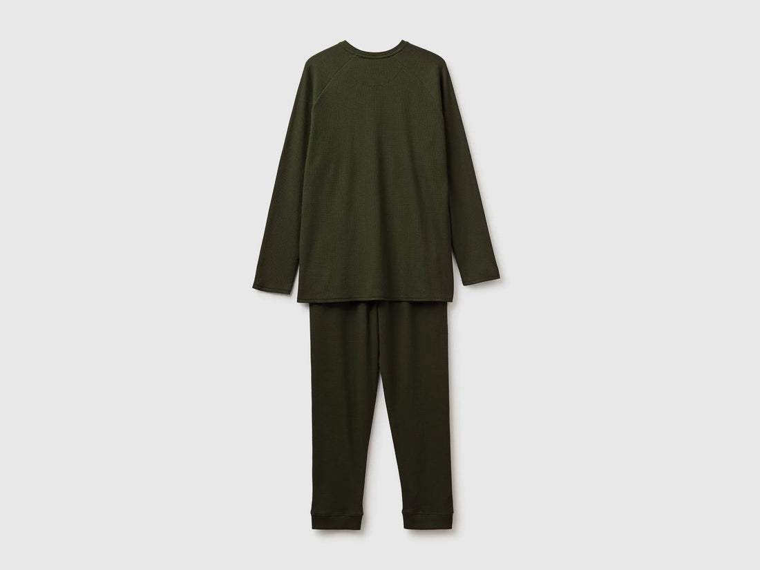 Benetton Military Green Men 100% Cotton Long Pyjamas SKU: 3LAT4P037_902 Image 02