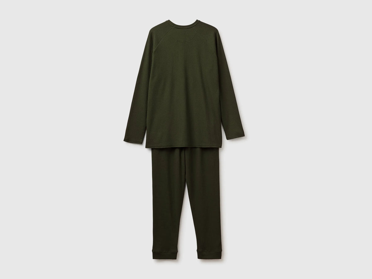 Benetton Military Green Men 100% Cotton Long Pyjamas SKU: 3LAT4P037_902 Image 02