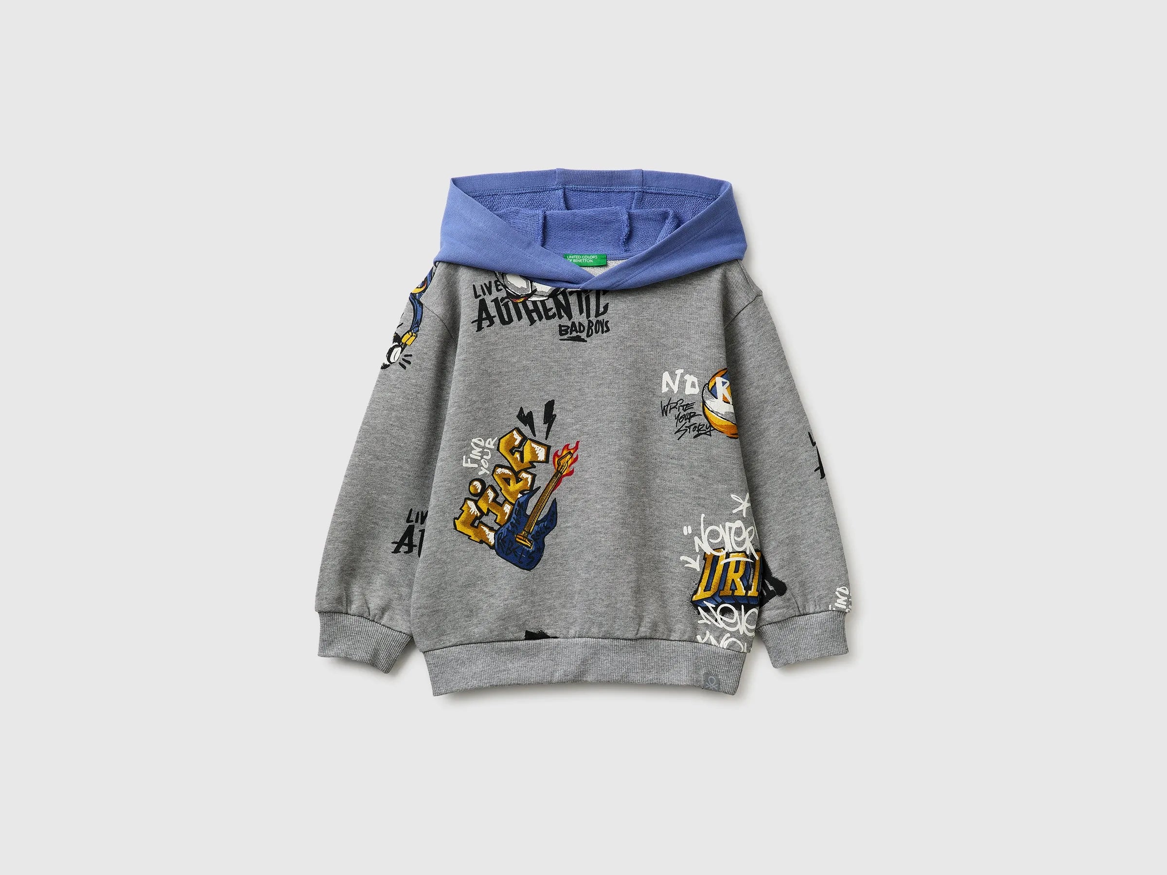 Benetton Light gray Boys Printed Hoodie SKU: 3M42G10MH_66M Image 01