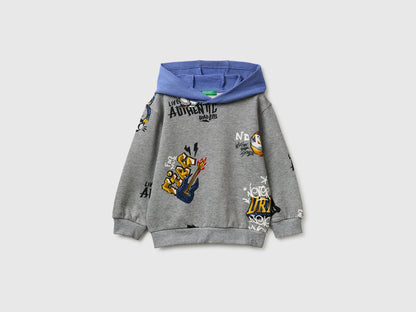 Benetton Light gray Boys Printed Hoodie SKU: 3M42G10MH_66M Image 01