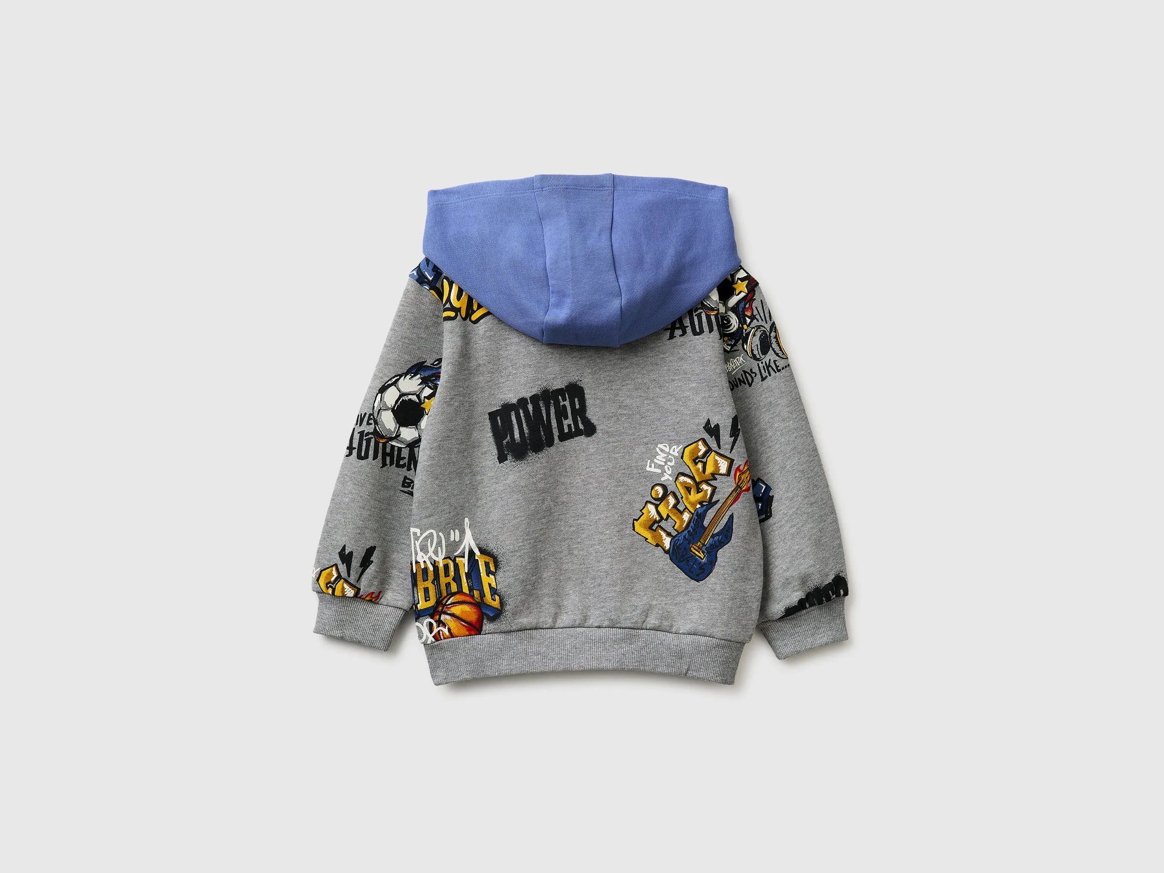 Benetton Light gray Boys Printed Hoodie SKU: 3M42G10MH_66M Image 02