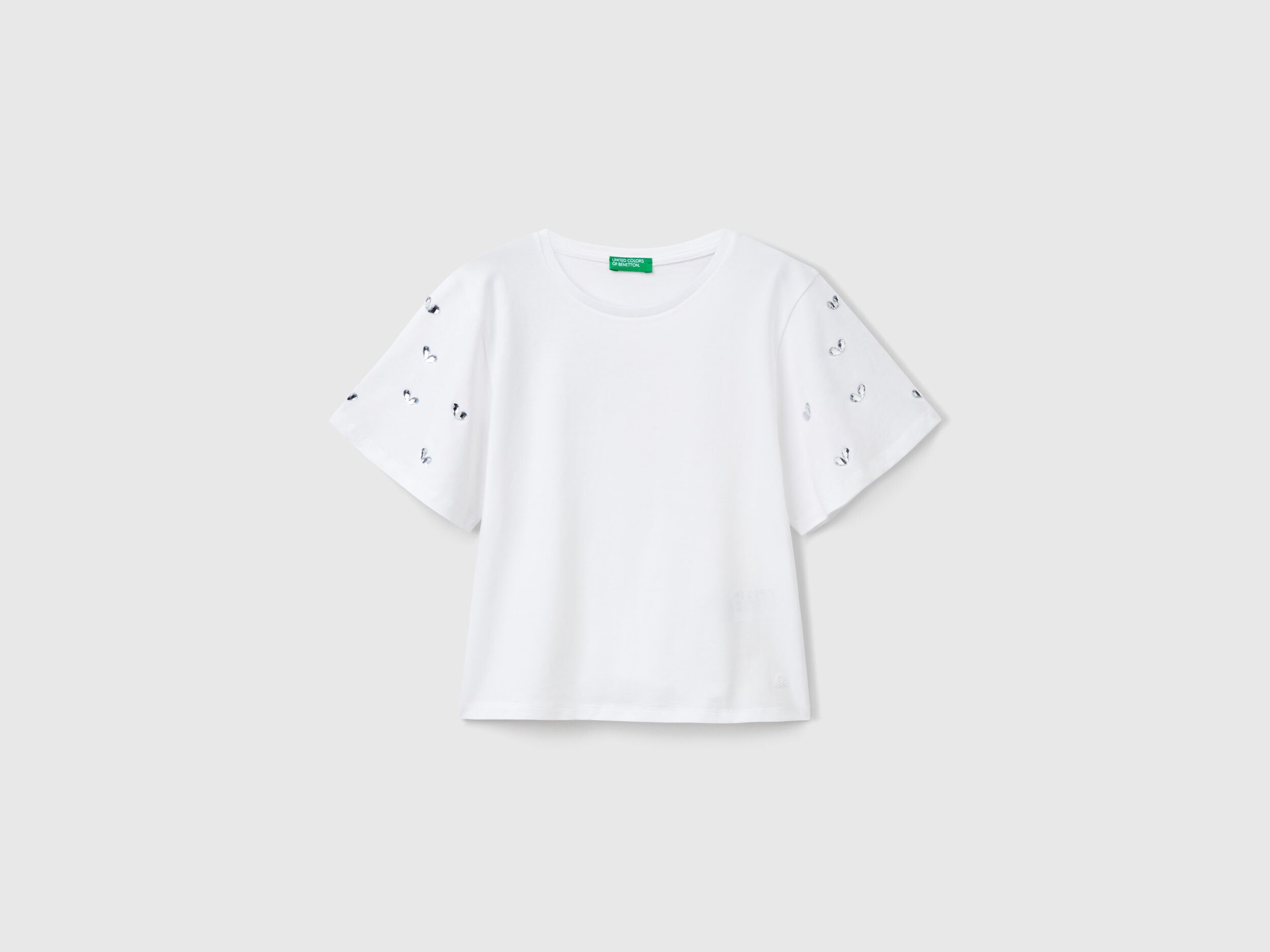 Benetton_T-Shirt with Rhinestone Sleeves_3MI5C10O1_101_01