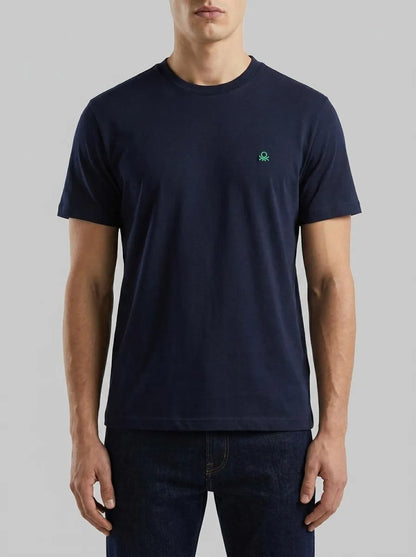 Benetton Dark Blue Men Basic Cotton T-Shirt SKU: 3MI5J1AF7_016 Image 00