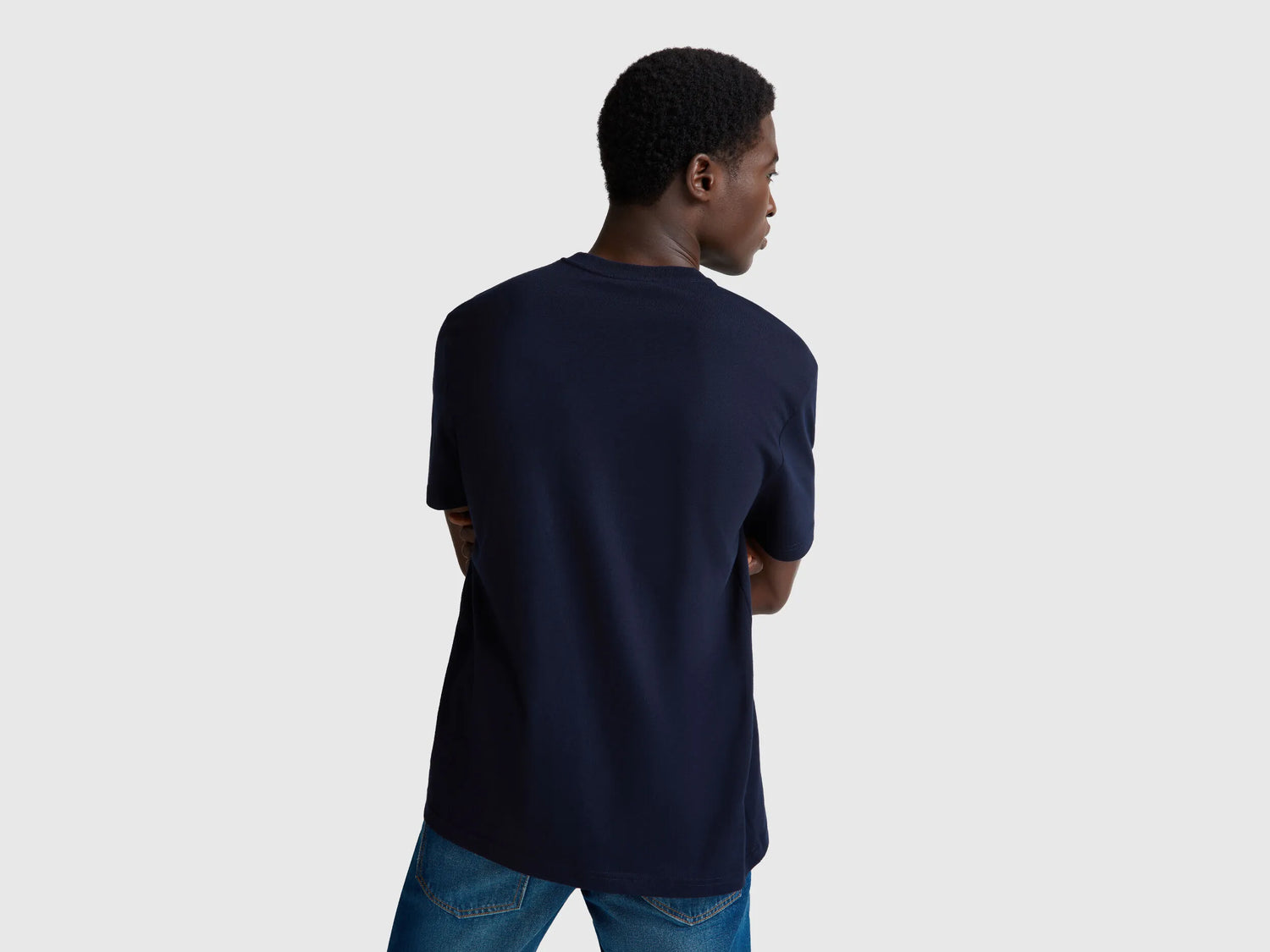 Benetton Dark Blue Men Basic Cotton T-Shirt SKU: 3MI5J1AF7_016 Image 02