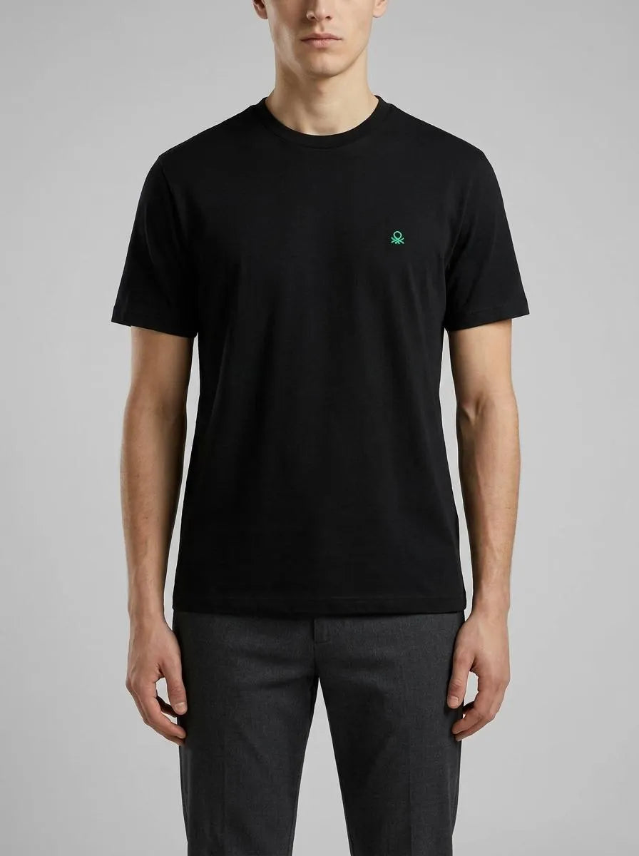 Benetton Black Men Basic Cotton T-Shirt SKU: 3MI5J1AF7_100 Image 00